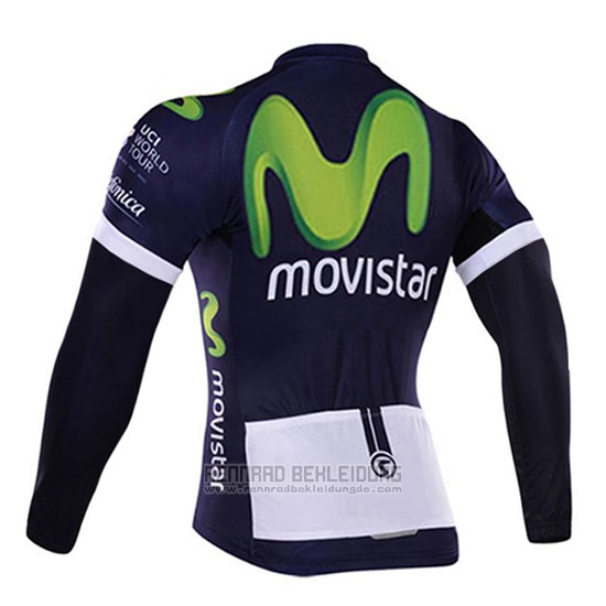 2016 Fahrradbekleidung Movistar Wei und Blau Trikot Langarm und Tragerhose